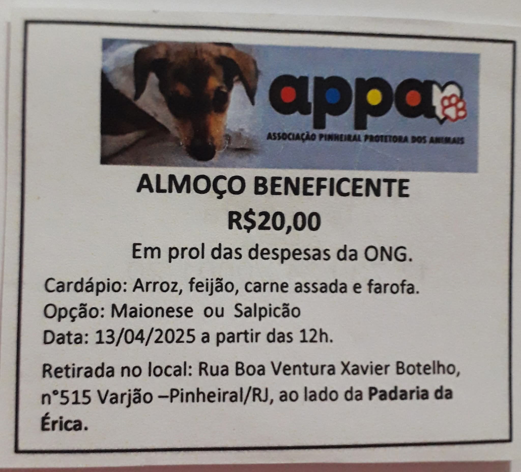 Almoço Beneficente da APPA - Ajude Nossos Aumigos!